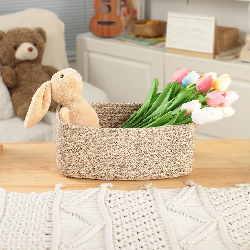 MiniArk Small Storage Baskets for Organizing | Closet Organizer Bins | Shelf Toy Basket | Woven Rope Baskets | Cube Decorative Box | Shallow Basket | 11.5x7.5x4.7” | 3 Packs Mixed Brown - Image 5